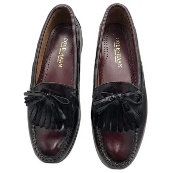 Cole Haan Mens Moccasin Tasseled Slip On Loafer 10D Dress Shoes Burgundy Leather - Picture 10 of 12